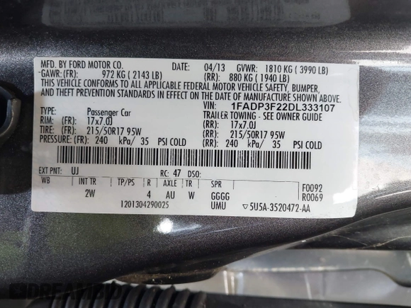 2013 Ford Focus SE with VIN 1FADP3F22DL333107, listed as a IAAI auction lot 41927543 with 115,048 mi miles and . Bid and sale history available at carsss.com. Image 9.