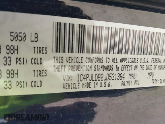 2018 Jeep Cherokee Limited с VIN 1C4PJLDB2JD531364, выставлен на аукционе IAAI как лот 42020062 с пробегом 123 777 миль миль и . История ставок и продаж доступна на DreamBid. Изображение 9.