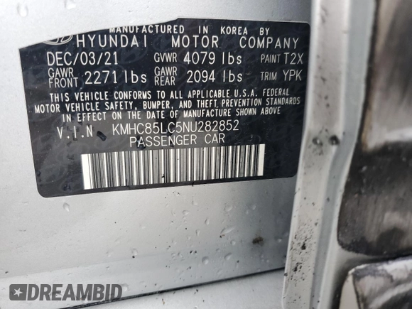 2022 Hyundai Ioniq SEL z VIN KMHC85LC5NU282852, wystawiony jako Copart lot #56675285 z przebiegiem 58 327 mil mil oraz Szkoda całkowita • Salvage title. Historia ofert i sprzedaży dostępna na DreamBid. Obrazek 13.