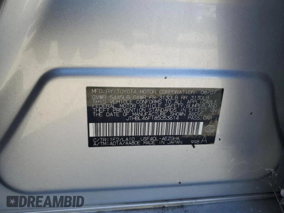 2008 Lexus LS 460 with VIN JTHBL46F185053614, listed as a Copart auction lot 46402145 with 174,227 mi miles and Salvage Title. Bid and sale history available at DreamBid. Image 14.