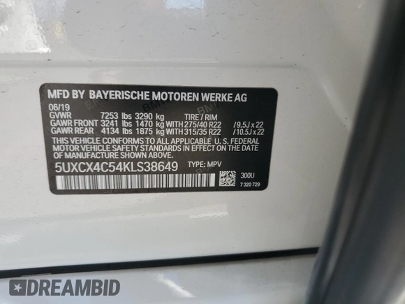 2019 BMW X7 xDrive50i z VIN 5UXCX4C54KLS38649, wystawiony jako Copart lot #46897795 z przebiegiem 60 904 mil mil oraz Szkoda całkowita • Salvage title. Historia ofert i sprzedaży dostępna na DreamBid. Obrazek 13.