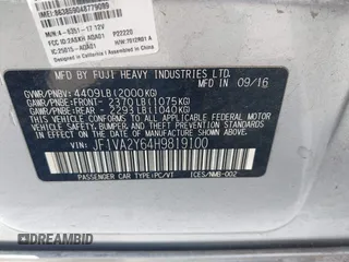 2017 Subaru WRX STI Limited with VIN JF1VA2Y64H9819100, listed as a IAAI auction lot 42294086 with 89,134 mi miles and . Bid and sale history available at DreamBid. Image 9.