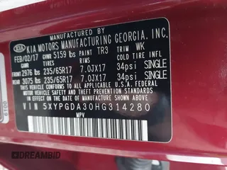 2017 Kia Sorento LX z VIN 5XYPGDA30HG314280, wystawiony jako IAAI lot #42224601 z przebiegiem 51 875 mil mil oraz . Historia ofert i sprzedaży dostępna na DreamBid. Obrazek 9.