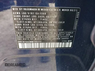 2021 Volkswagen Tiguan S с VIN 3VV1B7AX3MM150773, выставлен на аукционе IAAI как лот 42071532 с пробегом 45 284 миль миль и . История ставок и продаж доступна на DreamBid. Изображение 9.