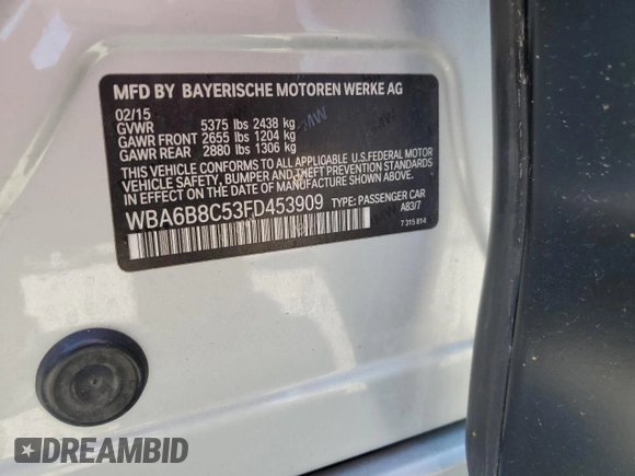 2015 BMW 6 Series 640i xDrive z VIN WBA6B8C53FD453909, wystawiony jako Copart lot #55292765 z przebiegiem 84 971 mil mil oraz Szkoda całkowita • Salvage title. Historia ofert i sprzedaży dostępna na DreamBid. Obrazek 13.