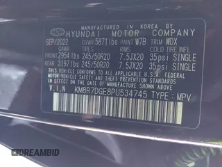2023 Hyundai Palisade Calligraphy z VIN KM8R7DGE8PU534745, wystawiony jako IAAI lot #41387513 z przebiegiem 36 036 mil mil oraz . Historia ofert i sprzedaży dostępna na DreamBid. Obrazek 9.