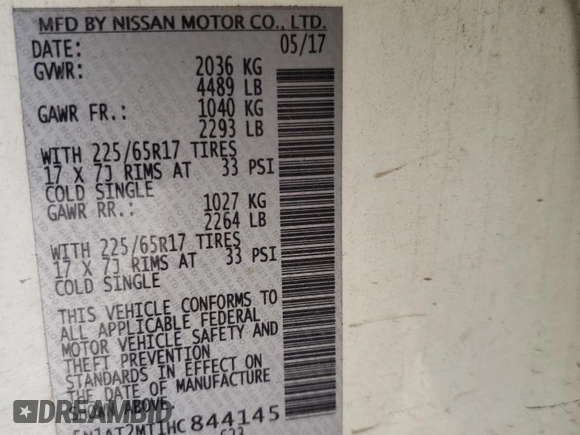 2017 Nissan Rogue SV with VIN 5N1AT2MT1HC844145, listed as a Copart auction lot 49464715 with 80,291 mi miles and Salvage Title. Bid and sale history available at carsss.com. Image 13.