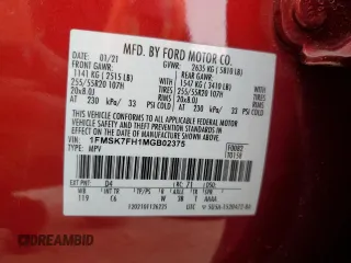 2021 Ford Explorer Limited with VIN 1FMSK7FH1MGB02375, listed as a Copart auction lot 49613335 with 48,371 mi miles and Salvage Title. Bid and sale history available at carsss.com. Image 15.