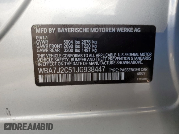 2018 BMW 7 Series 740e xDrive iPerformance with VIN WBA7J2C51JG938447, listed as a Copart auction lot 63021064 with 81,105 mi miles and Salvage Title. Bid and sale history available at carsss.com. Image 13.