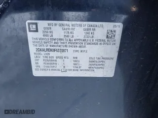 2015 GMC Terrain SLE with VIN 2GKALREK8F6370871, listed as a IAAI auction lot 41340881 with 130,805 mi miles. Bid and sale history available at carsss.com. Image 9.