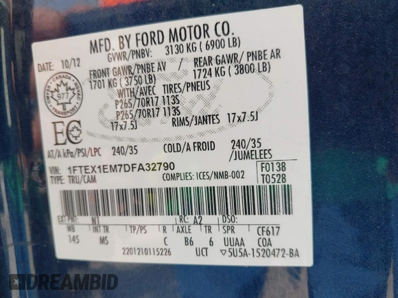 2013 Ford F-150 XL с VIN 1FTEX1EM7DFA32790, выставлен на аукционе IAAI как лот 42286702 с пробегом 184 903 миль миль и . История ставок и продаж доступна на DreamBid. Изображение 9.