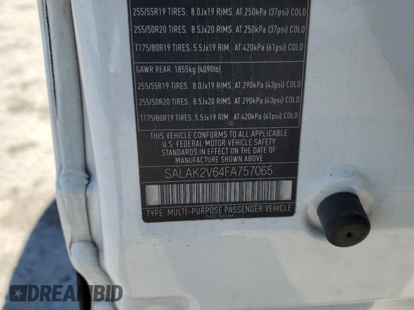 2015 Land Rover LR4 Lux with VIN SALAK2V64FA757065, listed as a Copart auction lot 49555045 with 92,958 mi miles and Clean Title. Bid and sale history available at DreamBid. Image 13.