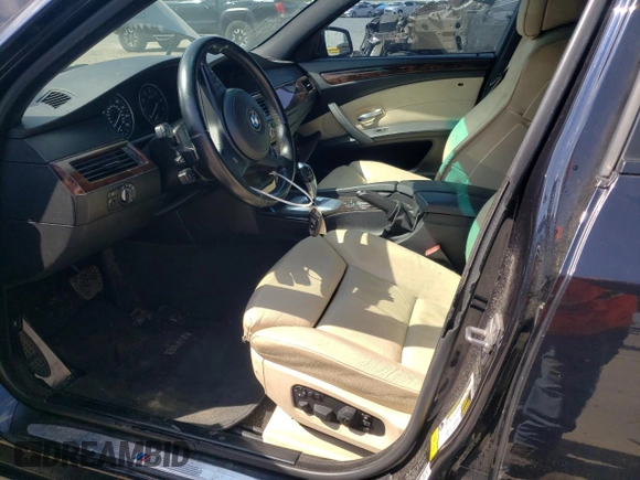 2010 BMW 5 Series 528i with VIN WBANU5C56AC364807, listed as a Copart auction lot 52123605 with 108,557 mi miles and Salvage Title. Bid and sale history available at carsss.com. Image 7.