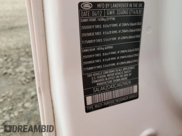 2012 Land Rover LR4 Lux with VIN SALAK2D43CA629928, listed as a Copart auction lot 81086574 with 193,578 mi miles and Salvage title. Bid and sale history available at DreamBid. Image 15.