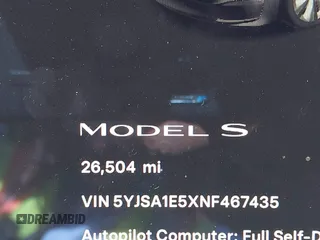 2022 Tesla Model S with VIN 5YJSA1E5XNF467435, listed as a IAAI auction lot 42538706 with 26,504 mi miles and . Bid and sale history available at DreamBid. Image 15.