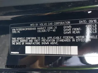 2017 Volvo S90 Momentum with VIN YV1102AK3H1006469, listed as a IAAI auction lot 41795564 with 121,001 mi miles. Bid and sale history available at carsss.com. Image 9.