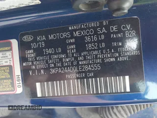 2020 Kia Rio LX with VIN 3KPA24AD0LE284555, listed as a IAAI auction lot 40515826 with 113,296 mi miles and . Bid and sale history available at DreamBid. Image 9.