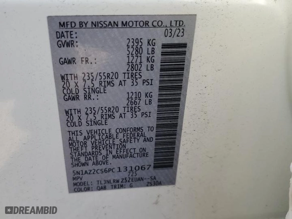 2023 Nissan Murano SL with VIN 5N1AZ2CS6PC131067, listed as a Copart auction lot 42320925 with 40,350 mi miles and Non Repairable. Bid and sale history available at carsss.com. Image 13.