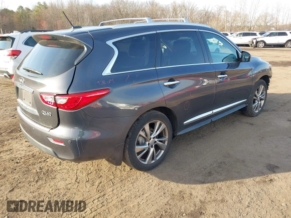 2014 Infiniti QX60 with VIN 5N1AL0MM9EC543096, listed as a IAAI auction lot 41909546 with 128,479 mi miles. Bid and sale history available at carsss.com. Image 4.