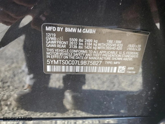 2020 BMW X3 M Competition with VIN 5YMTS0C07L9B75827, listed as a Copart auction lot 46187434 with 32,418 mi miles. Bid and sale history available at carsss.com. Image 16.