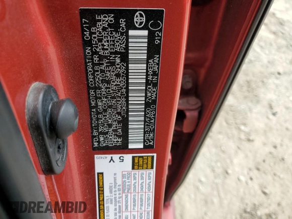 2017 Toyota Prius Two with VIN JTDKBRFU4H3557392, listed as a Copart auction lot 55981015 with 175,454 mi miles and Clean Title. Bid and sale history available at DreamBid. Image 12.