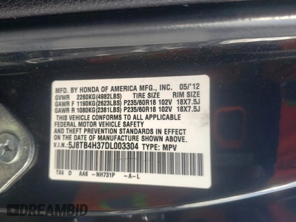 2013 Acura RDX with VIN 5J8TB4H37DL003304, listed as a Copart auction lot 51011095 with 120,195 mi miles and Salvage Title. Bid and sale history available at carsss.com. Image 13.