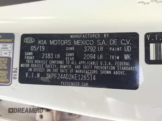 2019 Kia Forte LXS with VIN 3KPF24AD2KE126514, listed as a IAAI auction lot 42374878 with 196,414 mi miles and . Bid and sale history available at DreamBid. Image 9.