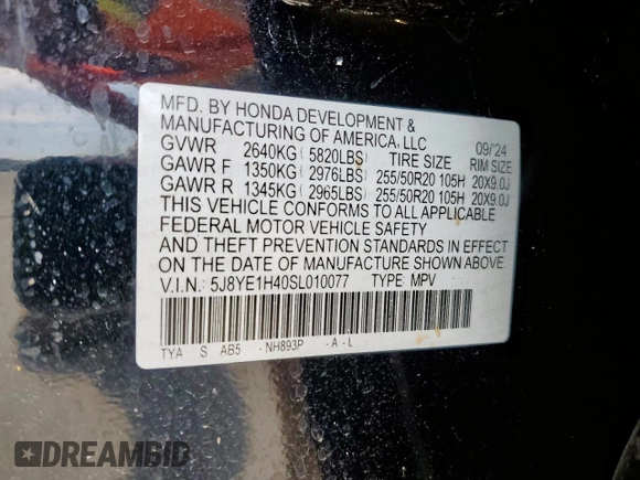 2025 Acura MDX Technology с VIN 5J8YE1H40SL010077, выставлен на аукционе Copart как лот 52978385 с пробегом 4 836 миль миль и Списание • Salvage title. История ставок и продаж доступна на DreamBid. Изображение 13.