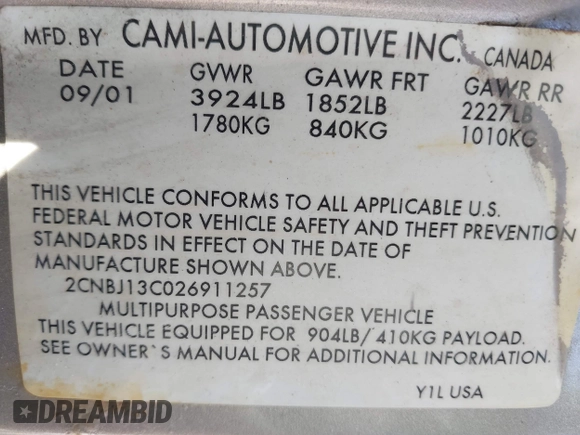 2002 Chevrolet Tracker with VIN 2CNBJ13C026911257, listed as a IAAI auction lot 41760465 with 135,549 mi miles and . Bid and sale history available at DreamBid. Image 9.