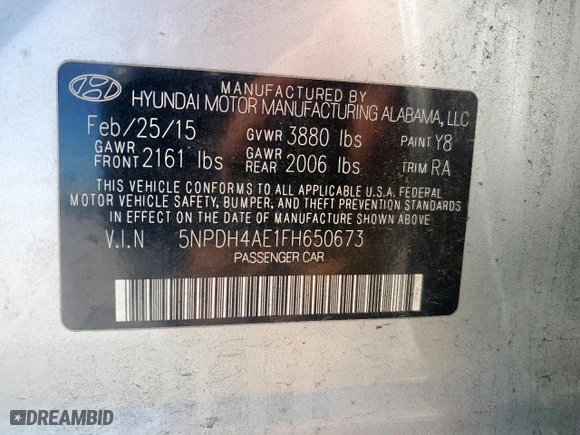 2015 Hyundai Elantra Limited with VIN 5NPDH4AE1FH650673, listed as a Copart auction lot 49244265 with 126,713 mi miles and Salvage Title. Bid and sale history available at carsss.com. Image 13.