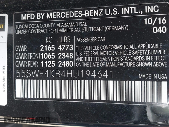 2017 Mercedes-Benz C 300 с VIN 55SWF4KB4HU194641, выставлен на аукционе IAAI как лот 42235717 с пробегом 106 238 миль миль и . История ставок и продаж доступна на DreamBid. Изображение 9.