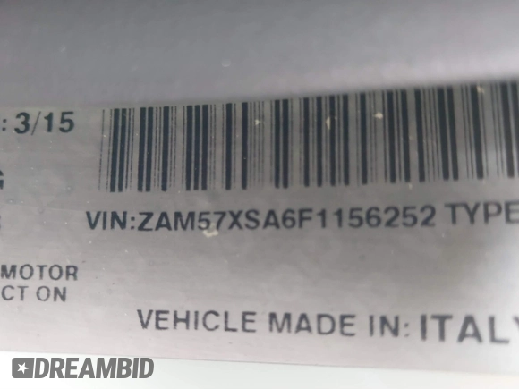 2015 Maserati Ghibli with VIN ZAM57XSA6F1156252, listed as a IAAI auction lot 41530186 with 84,417 mi miles and . Bid and sale history available at DreamBid. Image 9.