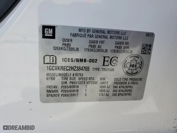 2017 Chevrolet Silverado 1500 LT with VIN 1GCVKREC2HZ384765, listed as a Copart auction lot 45542155 with 119,936 mi miles and Salvage Title. Bid and sale history available at carsss.com. Image 12.
