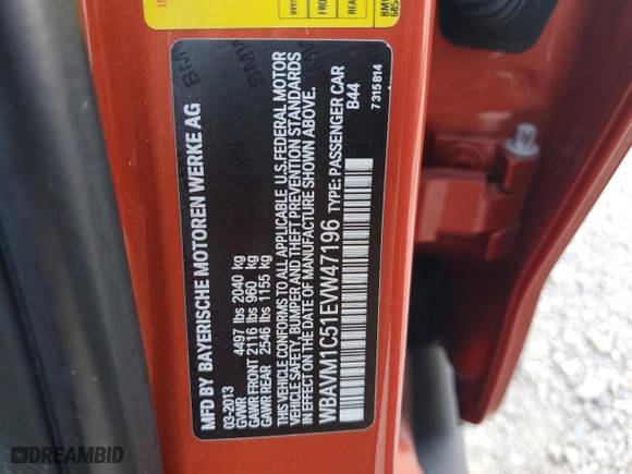 2014 BMW X1 sDrive28i with VIN WBAVM1C51EVW47196, listed as a Copart auction lot 66543723 with 0 mi miles and Salvage Title. Bid and sale history available at carsss.com. Image 13.
