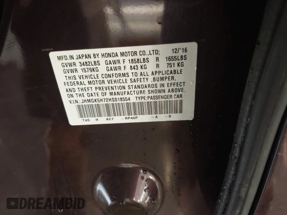 2017 Honda Fit EX with VIN JHMGK5H72HS018554, listed as a IAAI auction lot 41419294 with Not provided miles and . Bid and sale history available at DreamBid. Image 9.