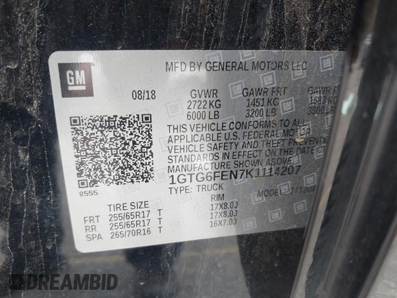 2019 GMC Canyon 4WD All Terrain w/Cloth with VIN 1GTG6FEN7K1114207, listed as a IAAI auction lot 41783729 with 46,197 mi miles. Bid and sale history available at carsss.com. Image 9.