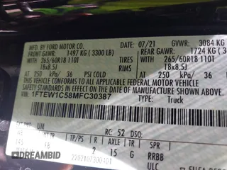 2021 Ford F-150 XL с VIN 1FTEW1C58MFC30387, выставлен на аукционе IAAI как лот 41859827 с пробегом 81 323 миль миль и . История ставок и продаж доступна на DreamBid. Изображение 9.