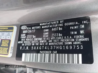 2017 Kia Optima LX with VIN 5XXGT4L37HG169753, listed as a IAAI auction lot 41370062 with 99,744 mi miles. Bid and sale history available at carsss.com. Image 9.
