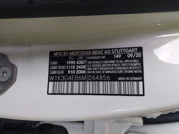 2021 Mercedes-Benz A 220 with VIN W1K3G4EB6MJ264856, listed as a IAAI auction lot 42246751 with 21,121 mi miles and . Bid and sale history available at DreamBid. Image 9.