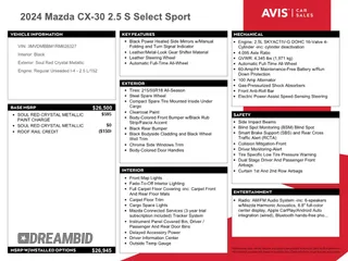 2024 Mazda CX-30 S Select Sport z VIN 3MVDMBBM1RM626327, wystawiony jako Copart lot #59764615 z przebiegiem 29 529 mil mil oraz Szkoda całkowita • Salvage title. Historia ofert i sprzedaży dostępna na DreamBid. Obrazek 13.