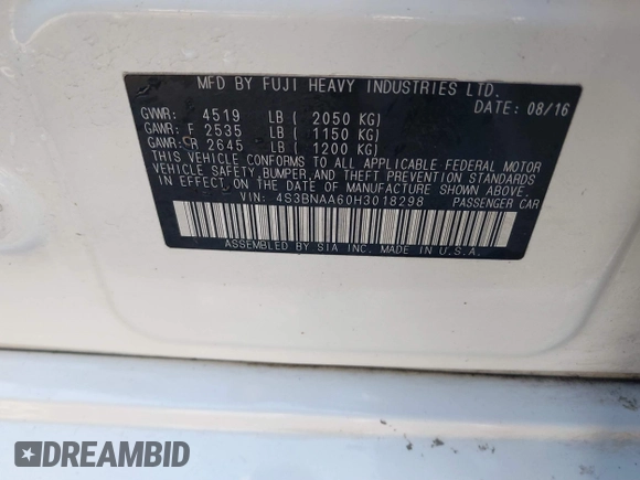 2017 Subaru Legacy с VIN 4S3BNAA60H3018298, выставлен на аукционе IAAI как лот 40664561 с пробегом 179 705 миль миль и . История ставок и продаж доступна на DreamBid. Изображение 9.
