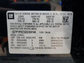2016 GMC Sierra 1500 Denali with VIN 3GTP1PEC5GG384144, listed as a Copart auction lot 87376994 with 191,932 mi miles and Clean Title. Bid and sale history available at carsss.com. Image 12.