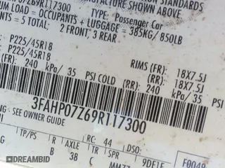 2009 Ford Fusion SE with VIN 3FAHP07Z69R117300, listed as a IAAI auction lot 41891211 with 144,627 mi miles. Bid and sale history available at carsss.com. Image 9.