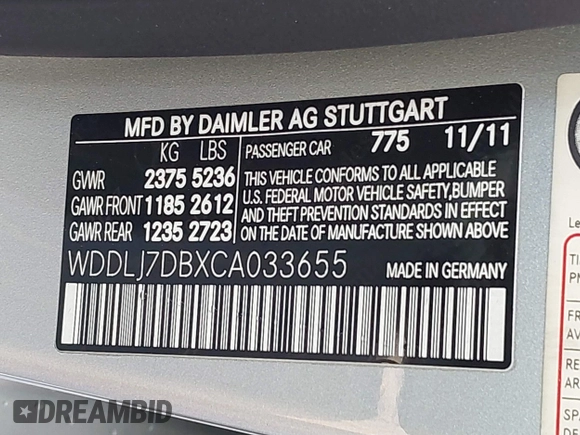2012 Mercedes-Benz CLS 550 with VIN WDDLJ7DBXCA033655, listed as a IAAI auction lot 42252855 with 71,471 mi miles and . Bid and sale history available at DreamBid. Image 9.
