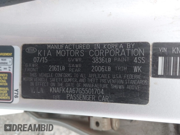 2016 Kia Forte LX with VIN KNAFK4A67G5501704, listed as a IAAI auction lot 42027500 with 269,131 mi miles. Bid and sale history available at carsss.com. Image 9.