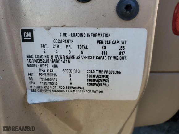 2001 Chevrolet Malibu with VIN 1G1ND52J81M601415, listed as a Copart auction lot 68541484 with 196,984 mi miles and Salvage Title. Bid and sale history available at carsss.com. Image 12.