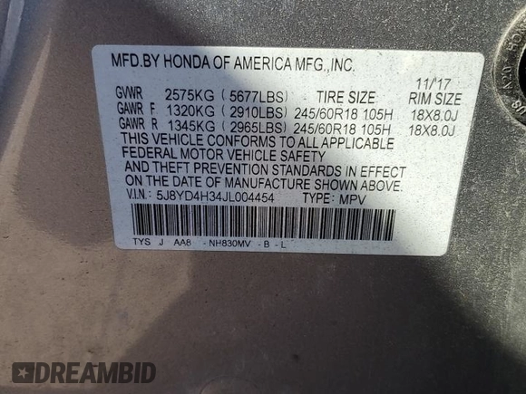 2018 Acura MDX with VIN 5J8YD4H34JL004454, listed as a Copart auction lot 43599075 with 98,974 mi miles and Salvage Title. Bid and sale history available at DreamBid. Image 13.