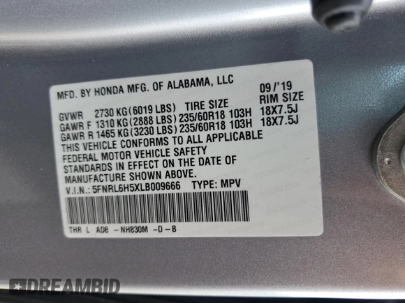 2020 Honda Odyssey EX with VIN 5FNRL6H5XLB009666, listed as a Copart auction lot 45526805 with 81,622 mi miles and Salvage Title. Bid and sale history available at DreamBid. Image 15.