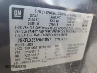 2015 GMC Terrain SLT with VIN 2GKFLXE37F6404821, listed as a Copart auction lot 75650484 with 117,409 mi miles and Salvage Title. Bid and sale history available at DreamBid. Image 12.