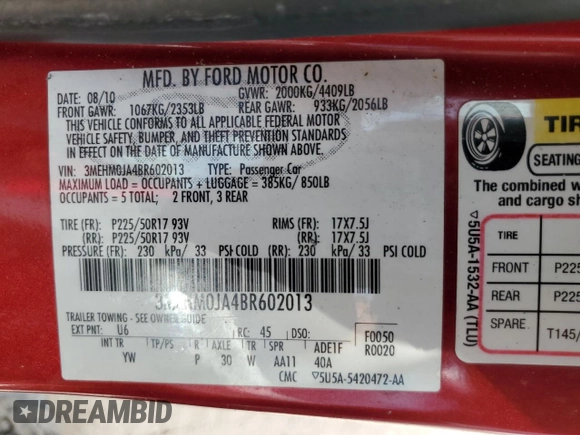 2011 Mercury Milan Premier with VIN 3MEHM0JA4BR602013, listed as a Copart auction lot 78312424 with 87,056 mi miles and Non repairable. Bid and sale history available at DreamBid. Image 13.